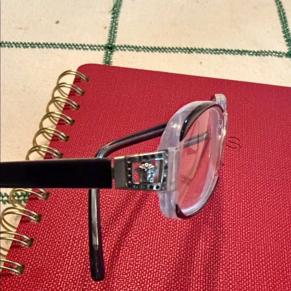 Versace Clear Frame Black Temples glasses with Medusa Detail